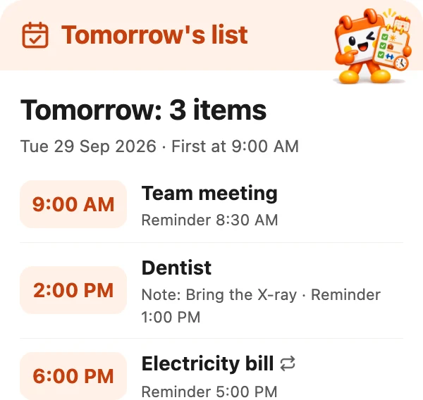 The day’s list card